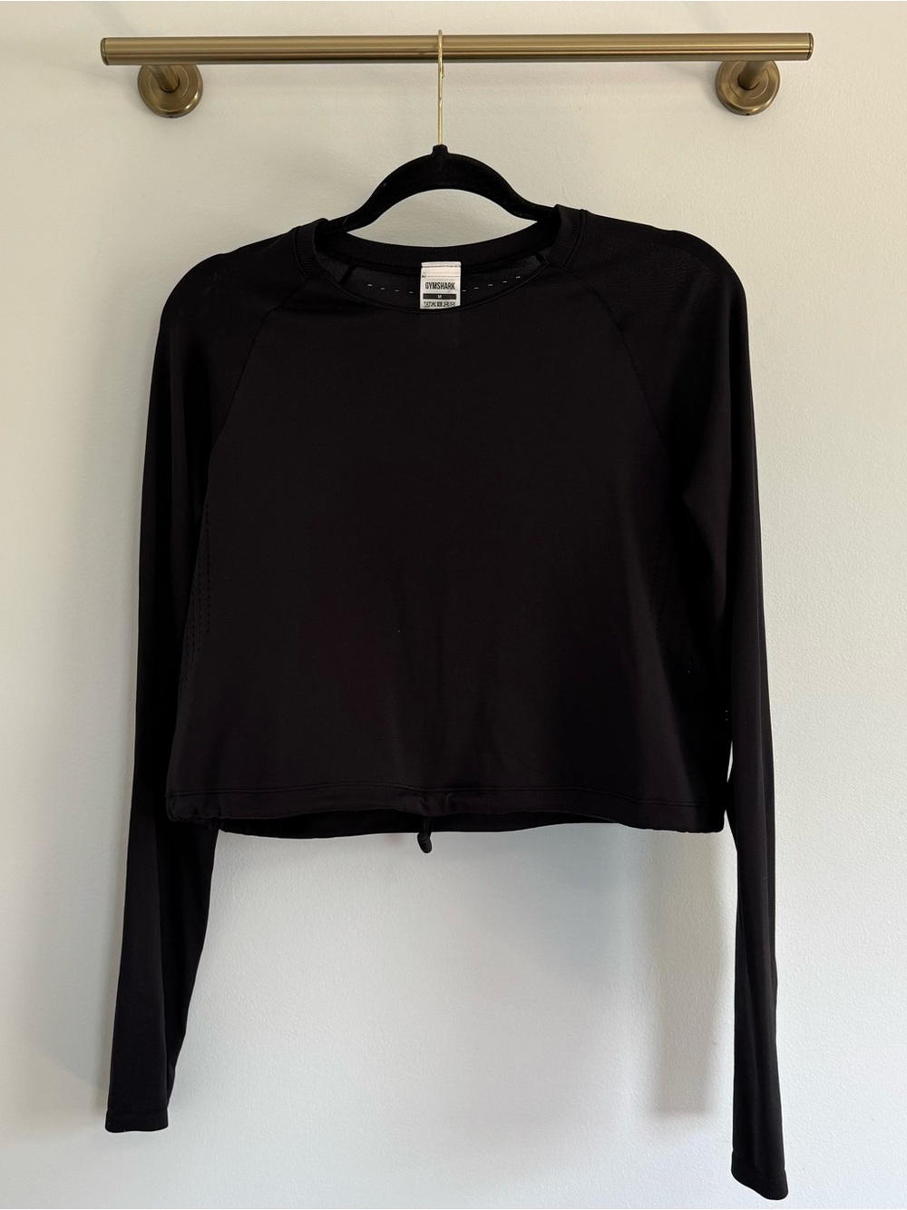 Gymshark Sweat Seamless Cinch Drawstring Black Long Sleeve Athletic Crop Top